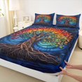 thumbnail image 4 of Homewish Colorful Tree Of Life Bed Sheets,Vintage Botanical Full Size Sheets,Navy Orange,4 Pieces,1 Flat Sheet, 1 Fitted Sheet and 2 Pillowcases, 4 of 6