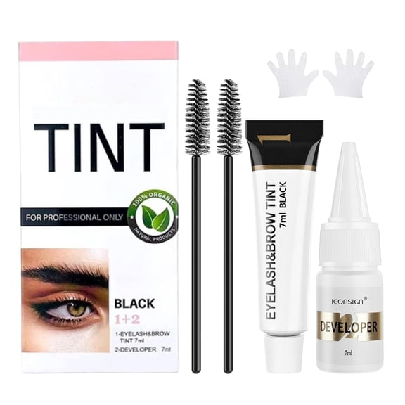 2-in-1 Eyelash & Eyebrow Color Kit, Lash & Brow Tinting Kit for Home and Salon Use, Long-Lasting Brow and Lash Color Set, Black 7ml