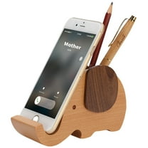 Pen Holder with Phone Stand, Desk Organizer for Women, Home Office Decoration, Wood