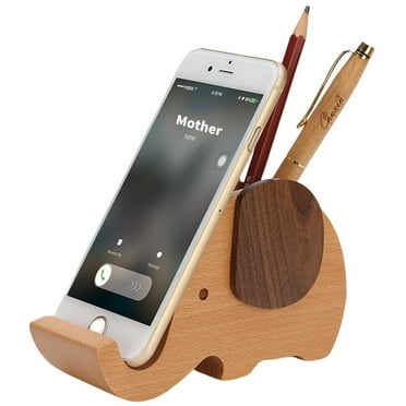 Pen Holder with Phone Stand, Desk Organizer for Women, Home Office Decoration, Wood