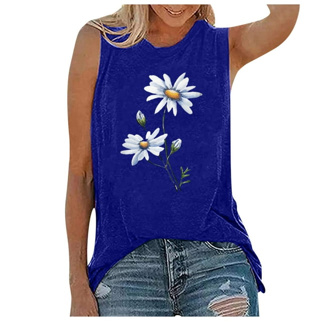 Pompotops Femme Mode Décontractée Imprimé Sans Manches Haut Blouse Débardeur Camisole