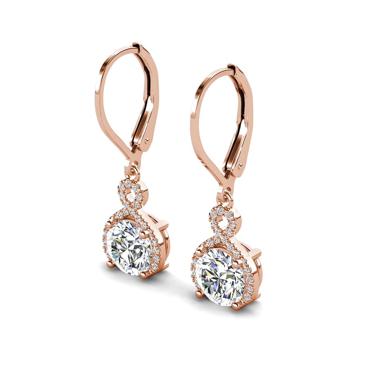 Cate & Chloe Alessandra 18k Rose Gold Plated Earrings with Simulated Diamond Crystals for Women
