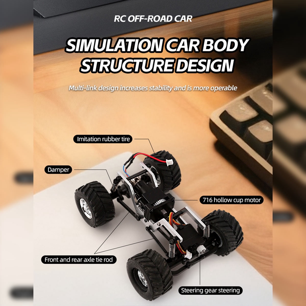 ENGINEDIY RC Off-Road Car Model, 1/36 Scale 2.4G 4WD Full Proportional Remote Control Car Model with Realistic LED Lights, Long Battery Life (RTR Version)