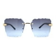 thumbnail image 2 of Womens Luxury Rimless Beveled OG Plastic Wood Buff Arm Metal Sunglasses Gold Black - Blue, 2 of 4