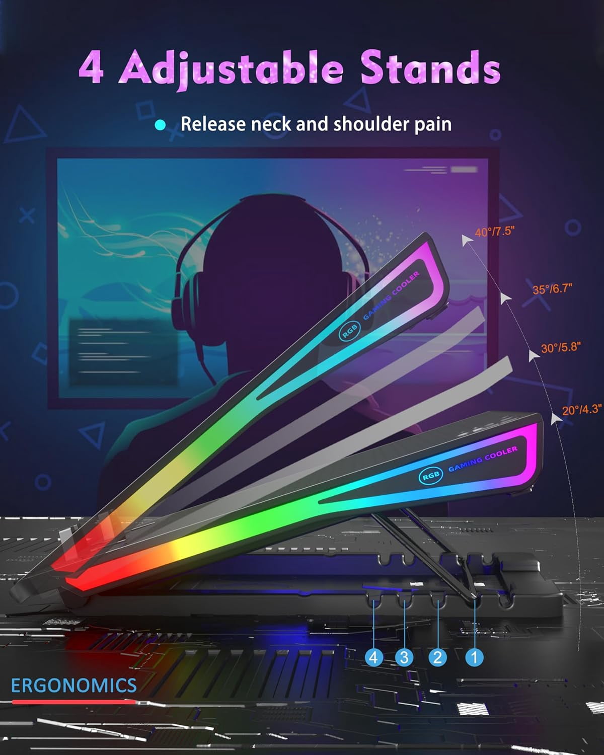 Laptop Cooling Pad, 15 Powerful Fans, Gaming Cooler with RGB Lights for 15-17.3 inch PC Computers