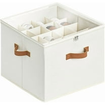 Shoe Organizer for Closet, Shoe Storage Containers with Adjustable Dividers and Clear Cover, Beige