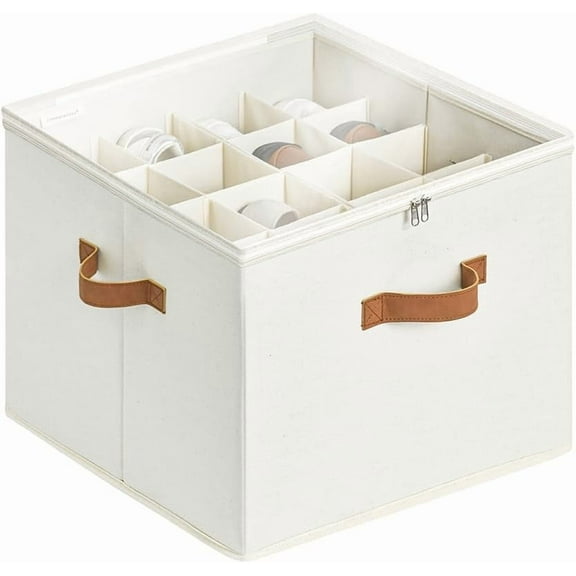 Shoe Organizer for Closet, Shoe Storage Containers with Adjustable Dividers and Clear Cover, Beige