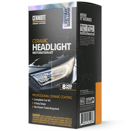 Cerakote Ceramic Headlight Restoration Kit - Ceramic Coating that Restores Headlights to New - 8 Wipe Kit