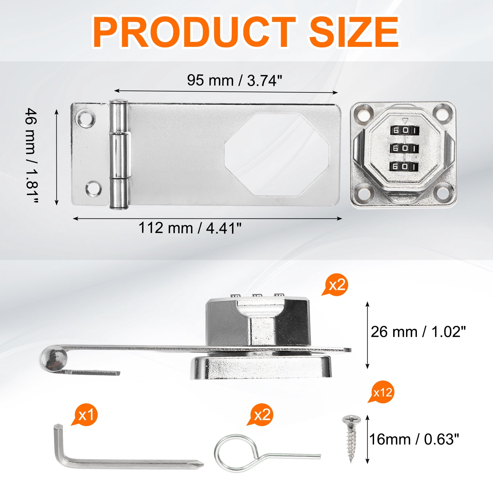 Uxcell 2 Pcs Keyless Cabinet Lock with Combination Code -  4 Inch Password Hasp Latch Lock Mechanical Password Rotary Hasp, for Office Filing Cabinets Drawer Closet Cupboard, Silver