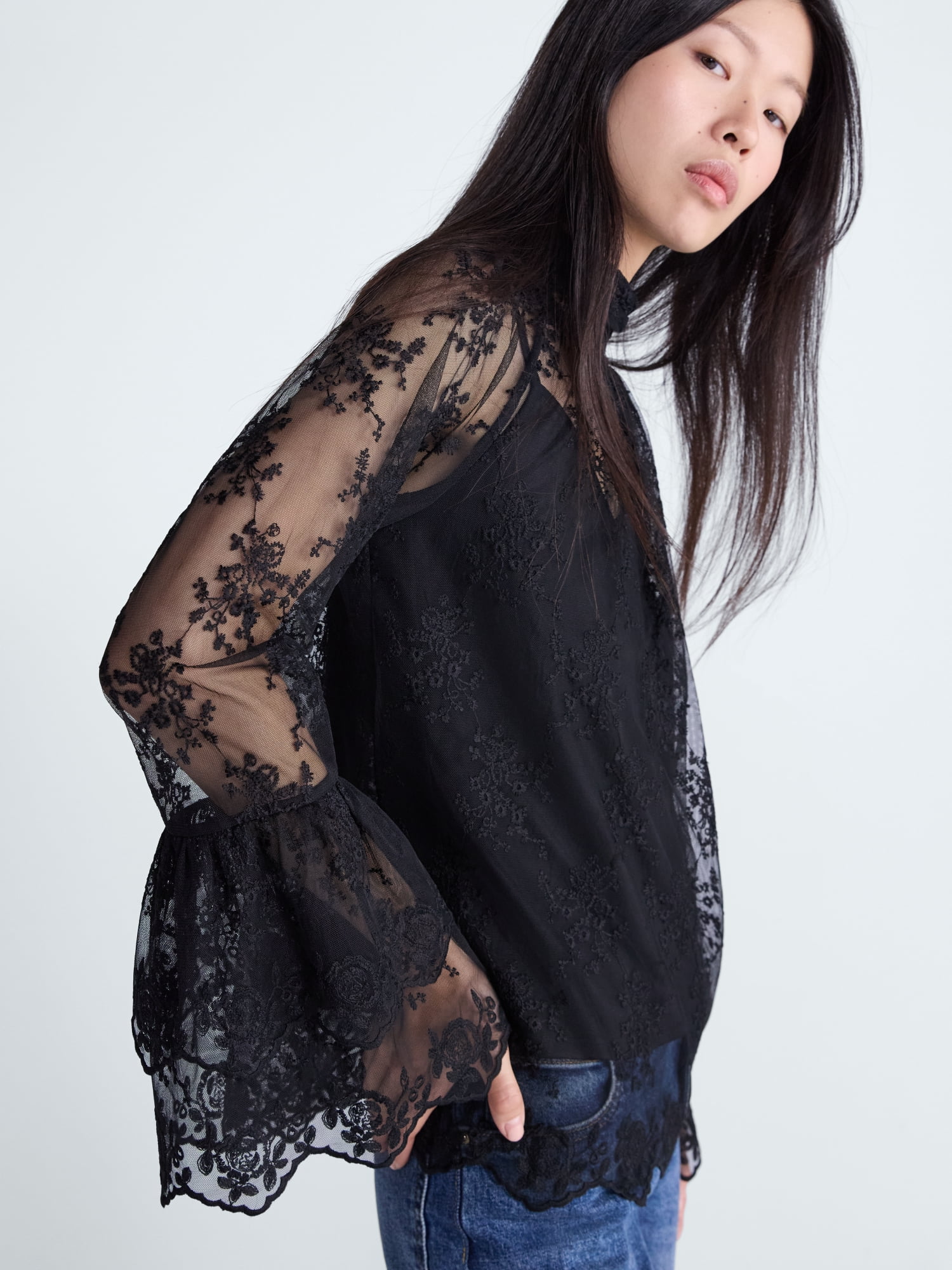 Scoop Women's Ruffle Lace Blouse, Sizes XS-XXL
