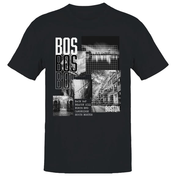BOS Boston City Neighborhoods Men's Black T-shirt