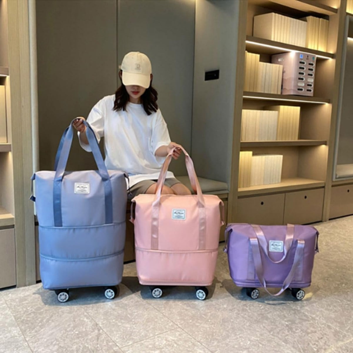 Duffle Bag, 26" Expandable Rolling Lightweight Wheeled Spinner Suitcase Luggage, Wheelbag Duffel Travel Bag Large Capacity for Women Men, Blue