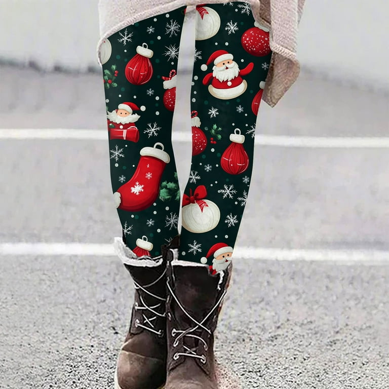 MGCWSH Ladies Christmas Leggings Merry Christmas Christmas Print High Waisted Tummy Control Fitted Vacation Tights Legging Red L Walmart