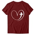 thumbnail image 3 of TFEOQRY Ladies' Casual Heart Printed Top Shirts Fashionshort Sleeve Out Blouse Round Neck T-Shirt Tops Burgundy, 3 of 3