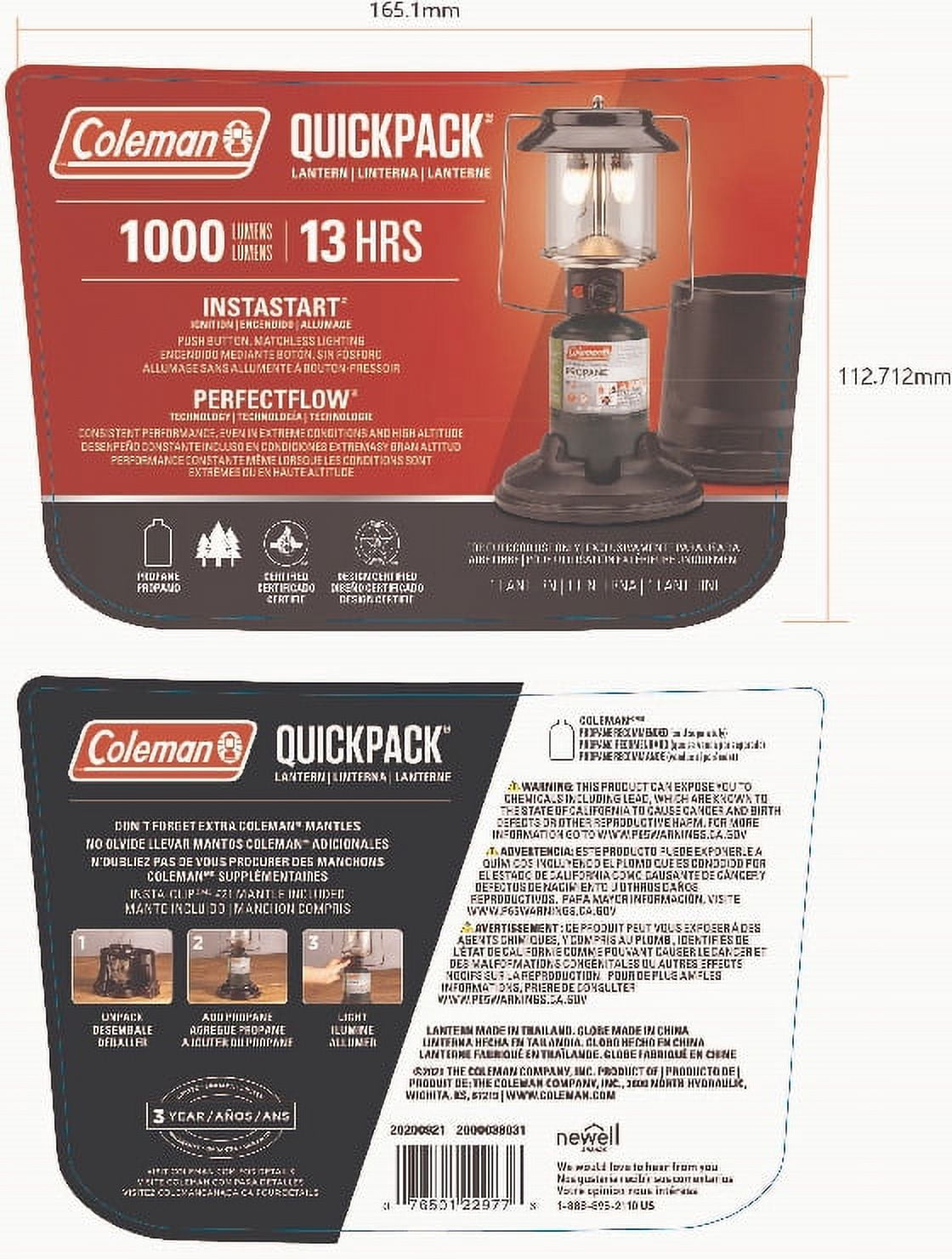 Coleman QuickPack 810 Lumens 2-Mantle Propane Lantern with Carry