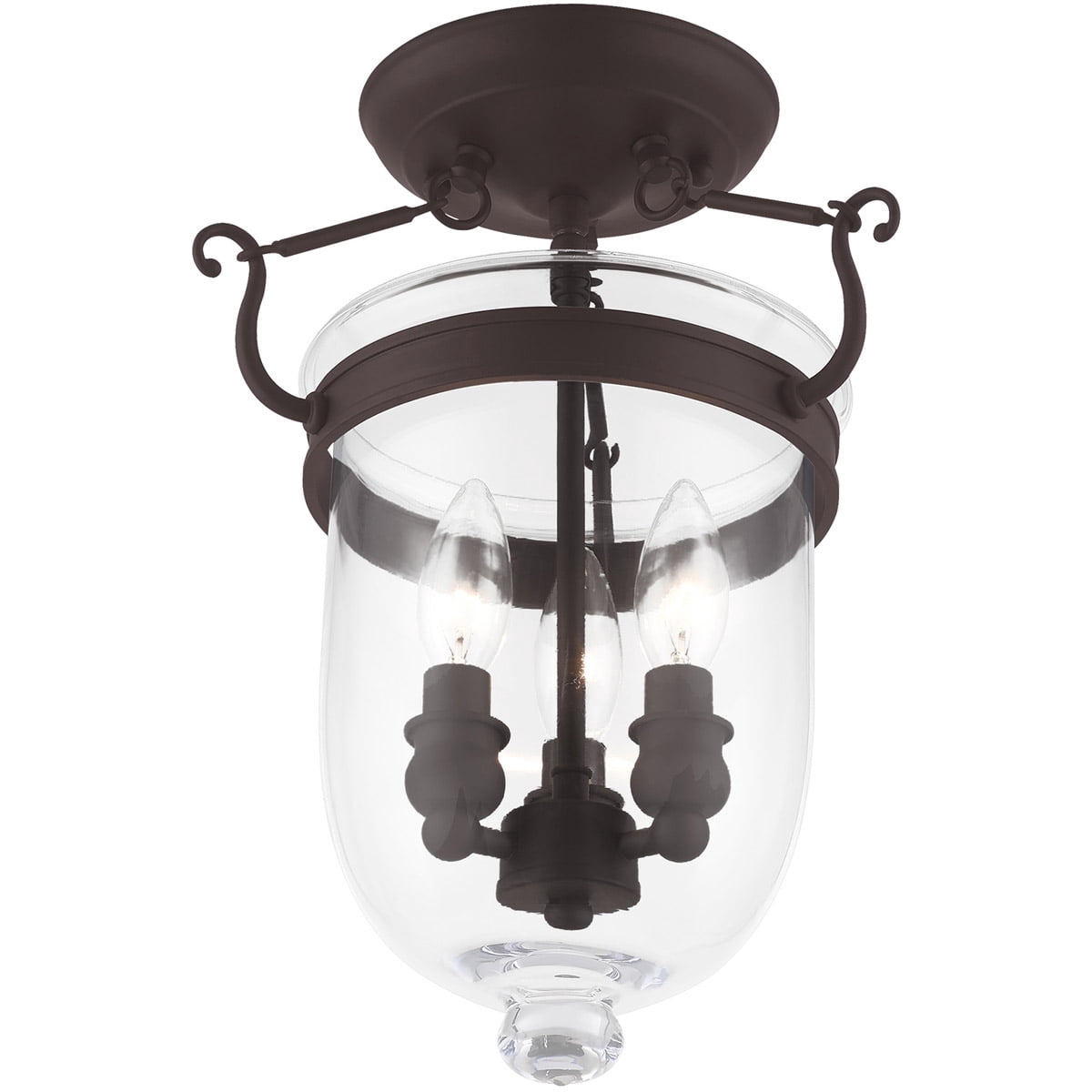 3 Light Bronze Ceiling Light fixture with Clear Glass Shade