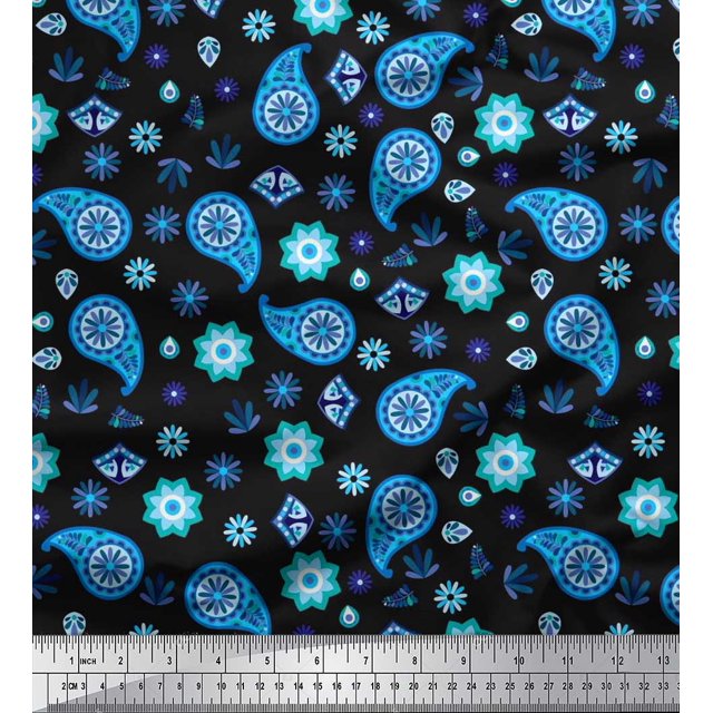 Soimoi Silk Fabric Floral & Paisley Print Fabric by The Yard 42 Inch Wide