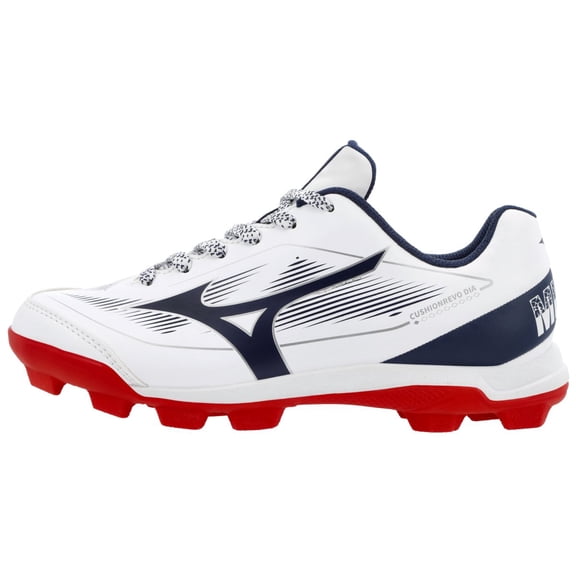 Mizuno Youth Cushionrevo Diamond Jr Low Baseball Cleat White/Navy/Red - 320709.0051