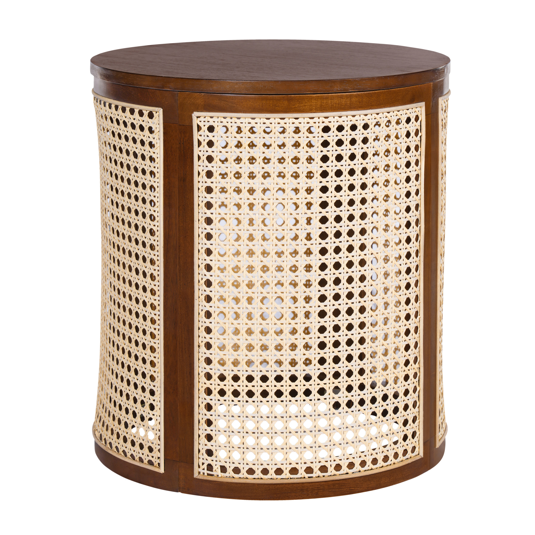 Christopher Knight Home 15.7" Round End Table, Hollow Woven Rattan Side Table, Wood Frame, Dark Brown