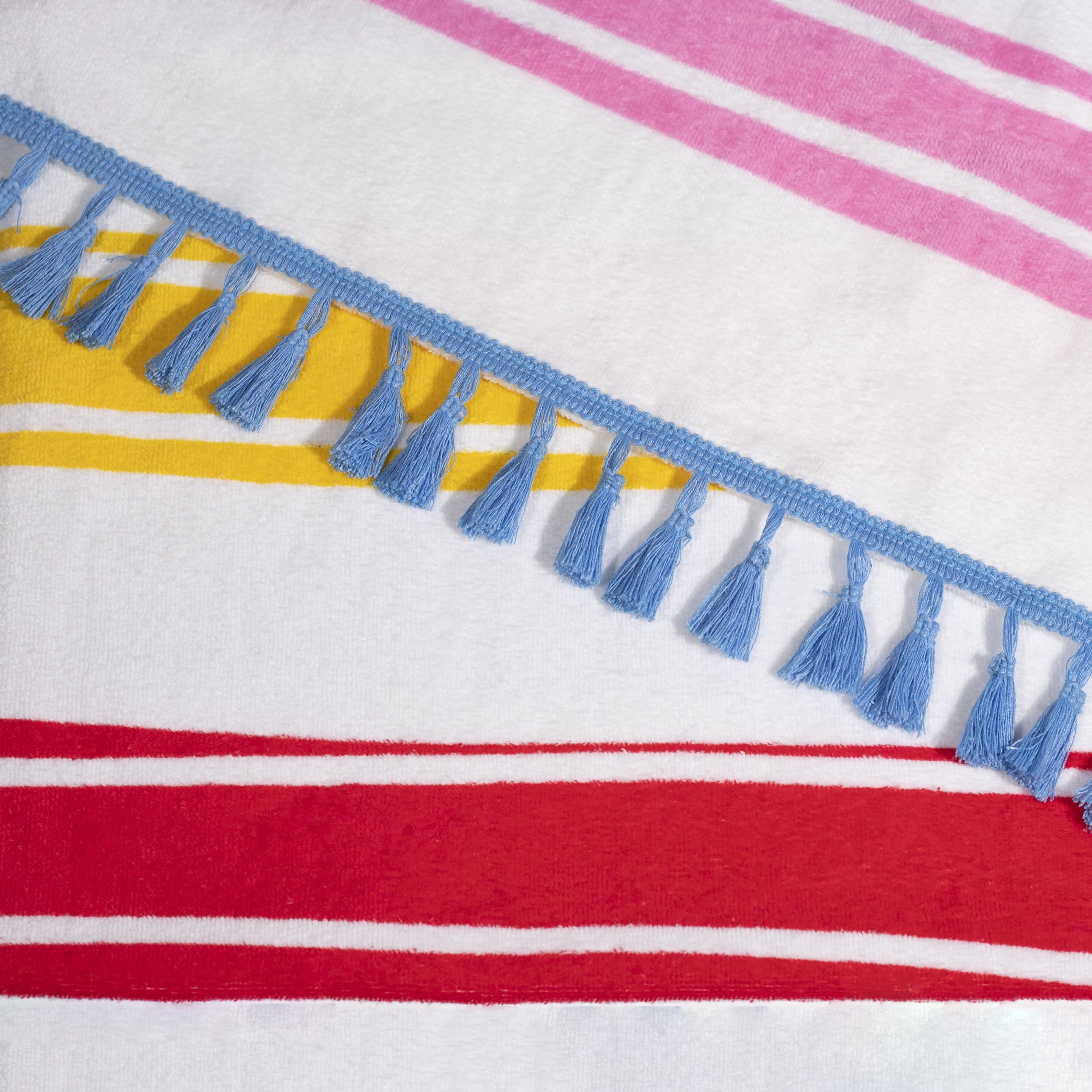 Packed Party Beach Towel, Rainbow Stripes Print, Multi-Color with Blue Fringe