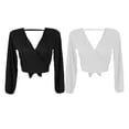 thumbnail image 3 of Blusas Ajustadas Cruzadas Del Ajuste Cruzado de La Manga Larga Del Cuello en V de Las Mujeres Del Verano L Yuyangstore Top corto de mujer, 3 of 8