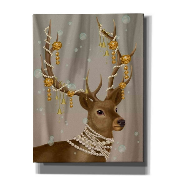 Epic Graffiti 'Deer with Gold Bells' by Fab Funky Canvas Wall Art, 20"x24"