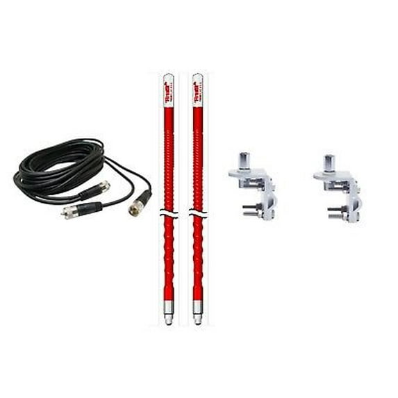 NEW 2 FIRESTIK 2 KW3 R 3FT RED CB ANTENNAS, 18FT DUAL COAX, BRACKETS & STUDS
