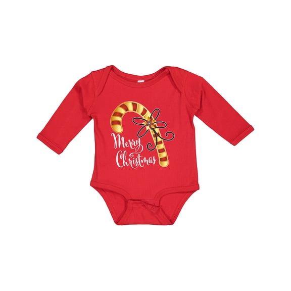 Inktastic Merry Christmas Red and Gold Candy Cane Boys or Girls Long Sleeve Baby Bodysuit