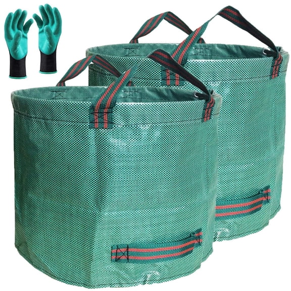 2-Pack 16 Gallon Yard Lawn Garden Bags (D18, H15 inch) with Gardening Gloves, Yard Waste Bags,Patio Debris Container,Camping Trash Bin,Recycling Bag,Laundry Bin,Lawn Weeds