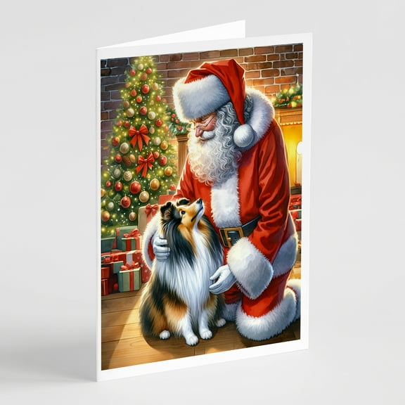 Sheltie and Santa Claus Greeting Cards Pack of 8 7 in x 5 in