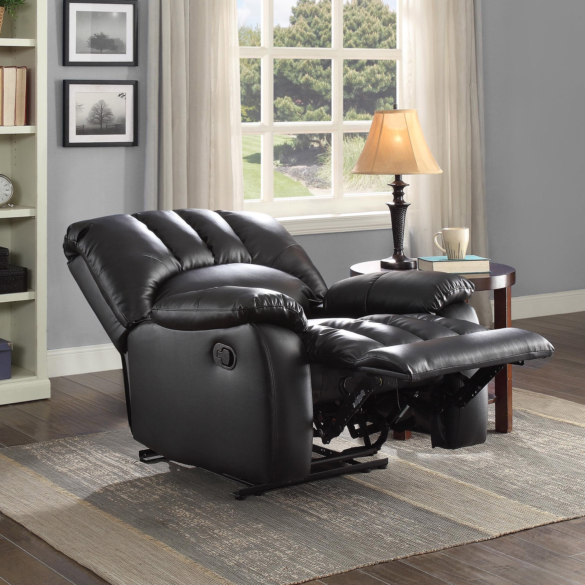Details About Black Leather Faux Chair Lounge Sofa Recliner Home Theater Living Room Comfort