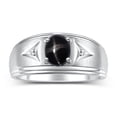 thumbnail image 1 of RYLOS Men's Rings Sterling Silver Classic 8X6MM Oval Gemstone &  Diamond Ring Black Star Sapphire March Birthstone Rings For Man Silver Rings Size 12, 1 of 7