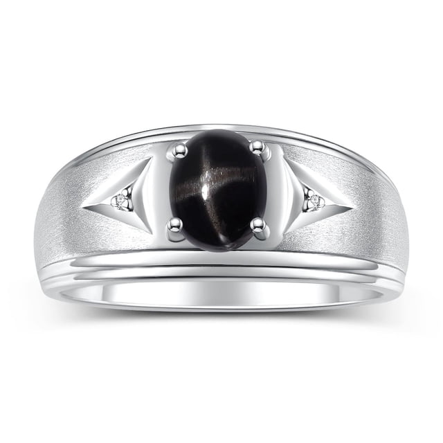 RYLOS Men's Rings Sterling Silver Classic 8X6MM Oval Gemstone & Diamond Ring Black Star Sapphire March Birthstone Rings For Man Silver Rings Size 12