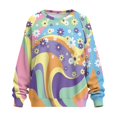 thumbnail image 4 of SCRAWLGOD Hippie Flower Print Womens Casual Crew Neck Sweatshirt with Pockets Loose Fit Soft Long Sleeve Lightweight Pullover Drop Shoulder Tops Fall Clothes, S, 4 of 7