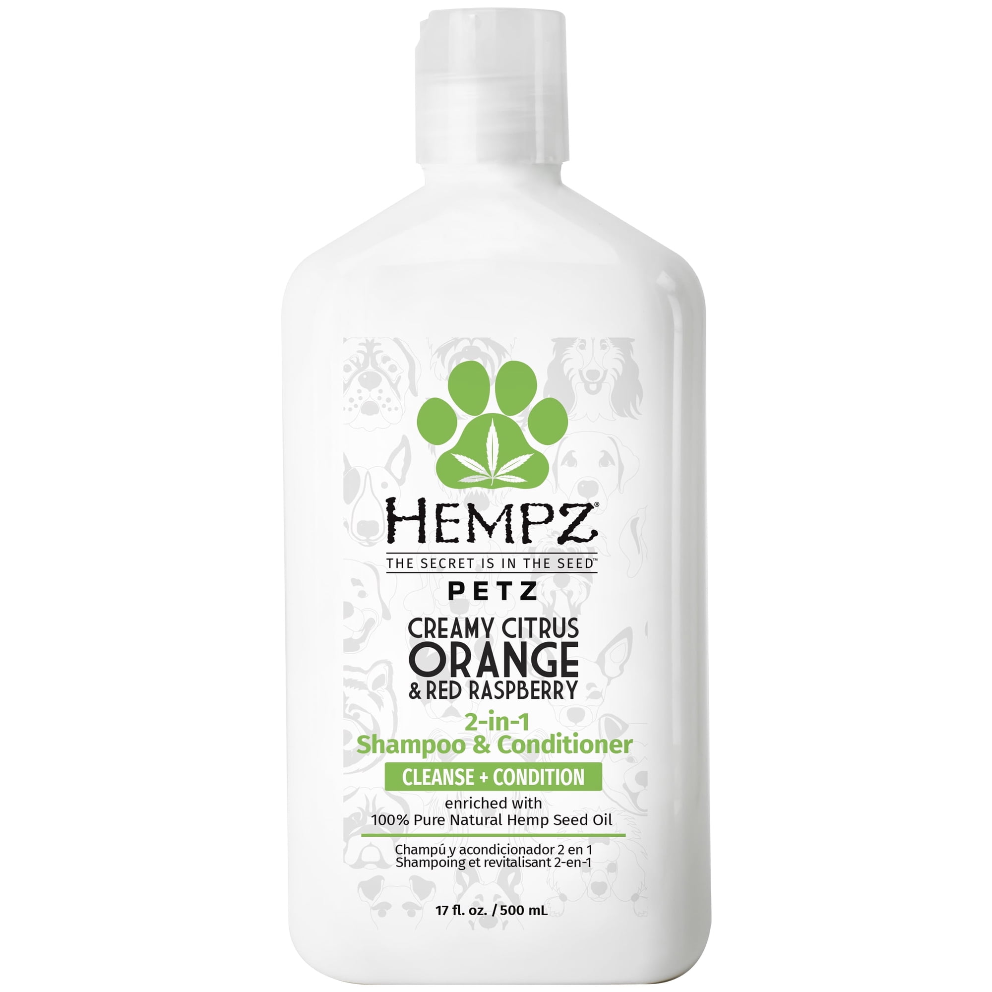 Hempz Petz 2-in-1 Shampoo & Conditioner for Dogs, Creamy Citrus Orange & Red Raspberry Scent, 17 fl oz Bottle