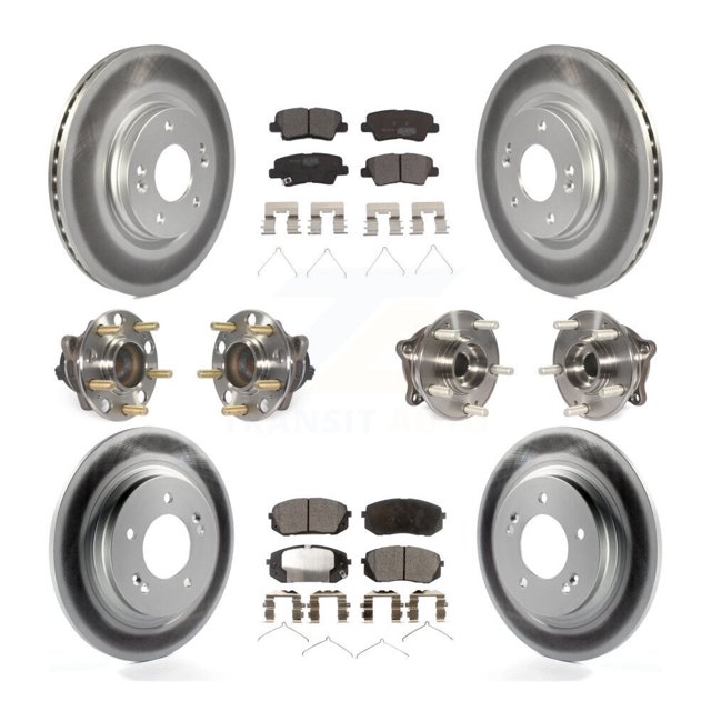 Transit Auto Front Rear Hub Bearings Assembly Coated Disc Brake Rotors and Ceramic Pads Kit (10Pc) for Car Kia Optima with Electric Parking - Left Right Side (Driver Passenger) KBB-112828