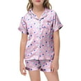 thumbnail image 4 of Landzoo One Girls Cartoon Gradient Heart Print Satin Pajama Short Sleeve Top And Shorts Summer Sleepwear Loungewear Two Piece Outfit Stylish Cute Cozy Children's Outfits 10-11 Years, 4 of 5
