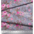 thumbnail image 2 of Soimoi Tissu en Voile de Coton à Rayures, Feuilles et Roses Imprimé Floral au Mètre 42 Pouces de Large, 2 of 3