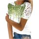 thumbnail image 2 of ICHUANYI Clearance Women Ladies Printing Short Sleeve Round Neck Pullover Lace Tops Blouse(Green, XL) ICHUANYI WER2023080700529, 2 of 5