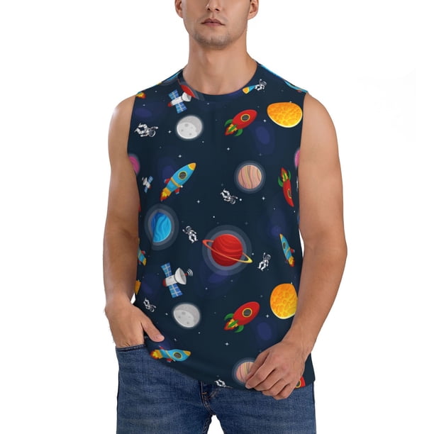 Balery Space Cartoon Camisetas sin mangas para hombre, absorbe la humedad y protege contra el mal olor.-XX-Large