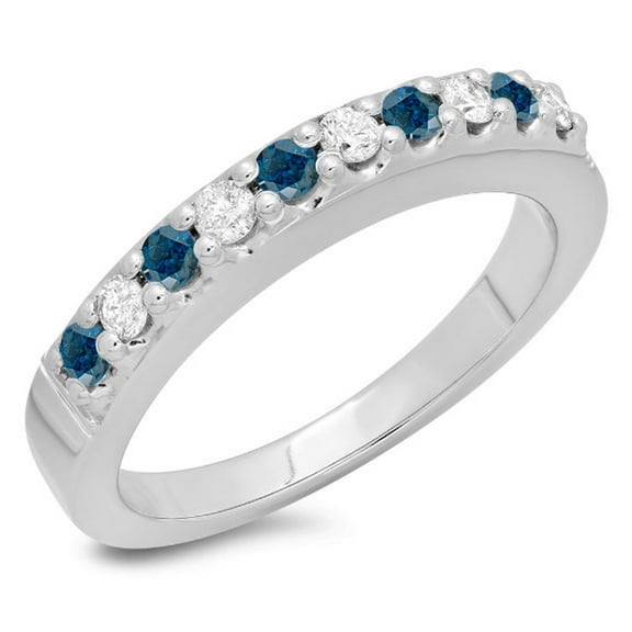 Dazzlingrock Collection 0.45 Carat (ctw) 14K Round Cut Blue & White Diamond Wedding Stackable Band 1/2 CT, White Gold, Size 4