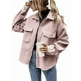 thumbnail image 2 of Women'S Wool Blend Button Down Long Sleeve Oversized Shacket Jacket Coat Pink S, 2 of 7
