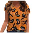 thumbnail image 1 of Blusa de camiseta informal con estampado de manga corta y cuello en V de verano para mujer a la moda Fridja  zx3724, 1 of 5