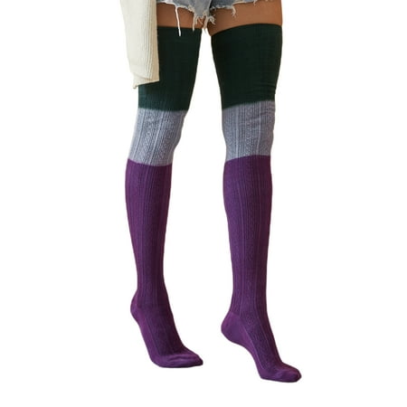 

GuliriFei Women Stockings Autumn Winter Over Knee Stockings Warm Thick Long Knit Stockings Female Cable Long Boot Thigh-High Socks