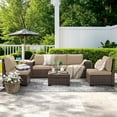 thumbnail image 5 of ELPOSUN Outdoor Sectional Furniture Set 6-Piece Brown Rattan Wicker Conversation Sofa Set with Glass Top Table,Beige Cushions, 5 of 10