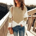 thumbnail image 2 of Mujeres de punto superior cuello redondo mangas caídas hombro empalme de color suéter de punto casual para primavera otoño invierno caqui L, 2 of 5