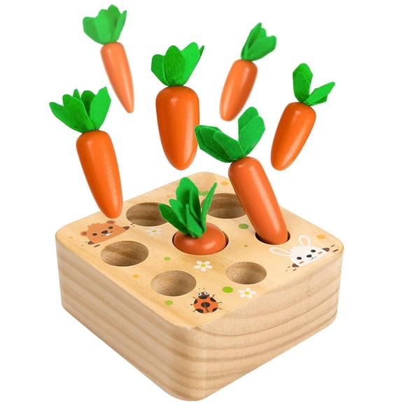 BINGLI Montessori Toys for 1 Year Old, Wooden Toys Developmental Shape Sorting & Matching Puzzle Carrots Harvest Game, Birthday Gifts for Toddlers Babies Boys and Girls 6-12 Months Christmas