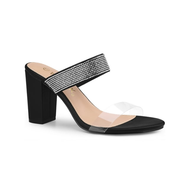 BLISSFUL STEP Women's Rhiness Heel Block Heels Slide Sandals Black 10