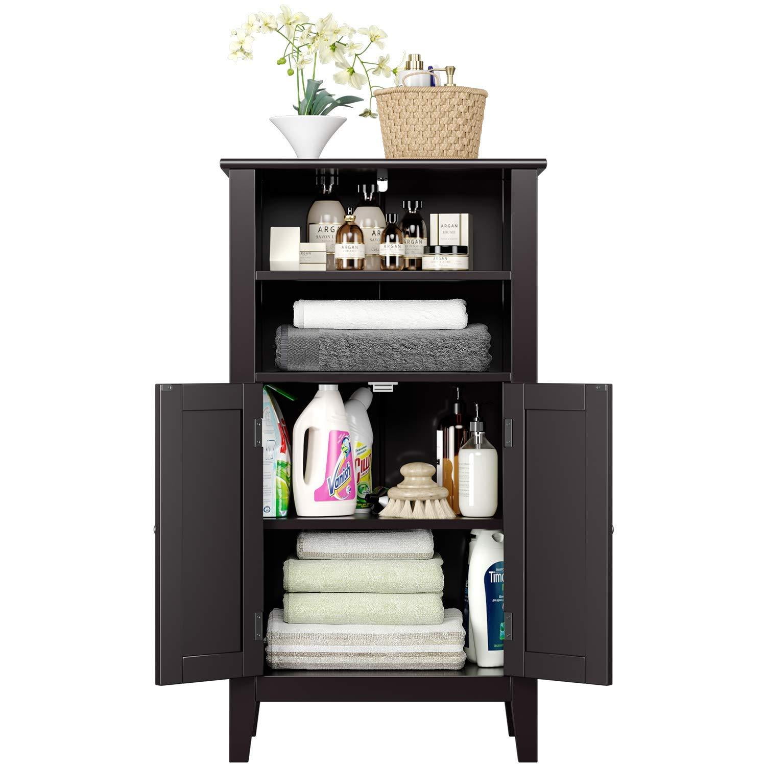 Homfa Bathroom Floor Cabinet Storage Organizer With Double Doors Adjustable Shelf Free Standing Unit For Home Office 19 6 L X 11 8 W X 36 2 H White