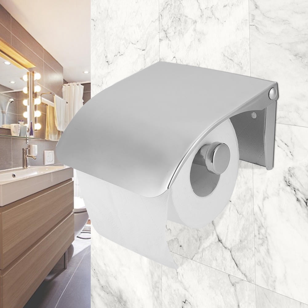 Suodoka Wall Mounted Toilet Paper Holder Stainless Steel Bathroom Tissue Roll Box Dispenser Rust-Resistant Storage Organizer With Mobile Phone Shelf For Home Commercial Restroom